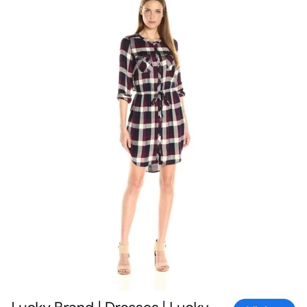 Lucky Brand Burgundy and White Plaid Shirt dress women L casual festival Y2K